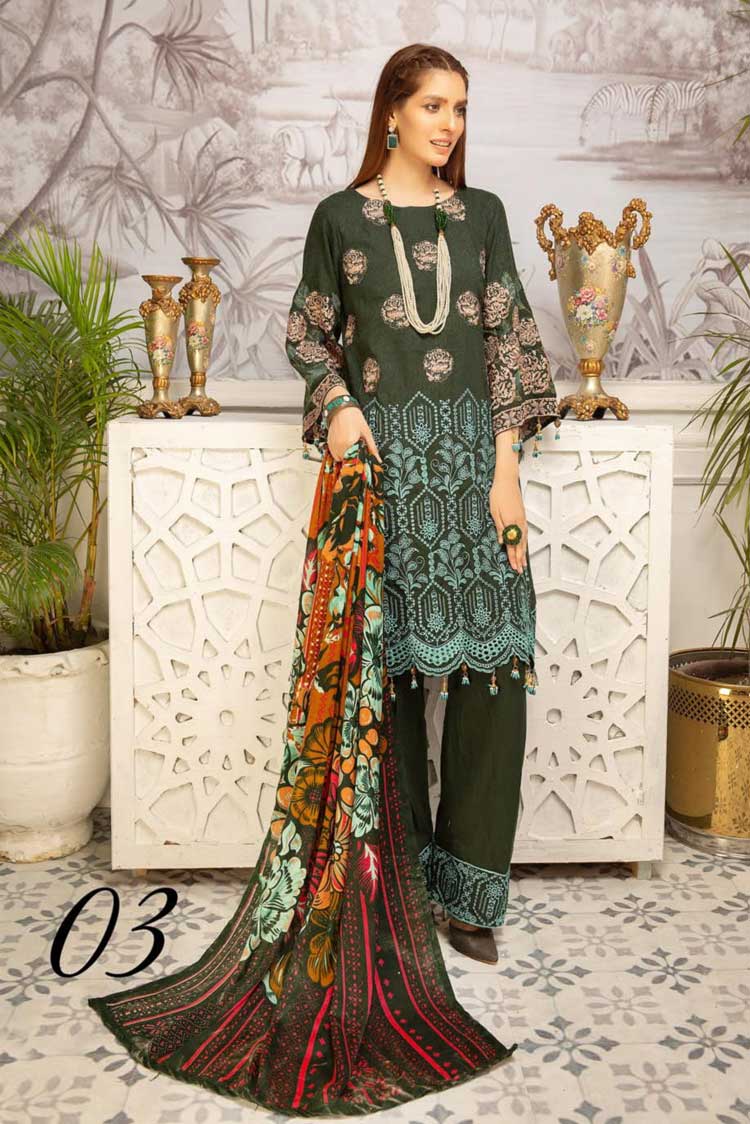 Picture of Riaz Arts - Design 03 Blossom Embroidered Slub Peach Leather Collection - Available at Raja Sahib