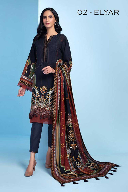 Picture of Jazmin - D 02 Elyar Iris Embroidered Khaddar Collection - Available at Raja Sahib