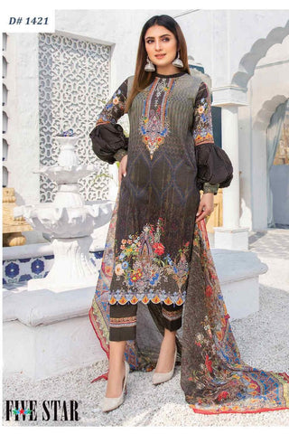 3 PC Digital Printed 1421 Bambero Classic Lawn Collection