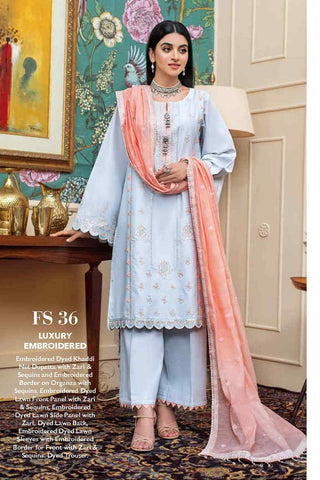3 PC Luxury Embroidered FS36 Premium Lawn Summer Collection