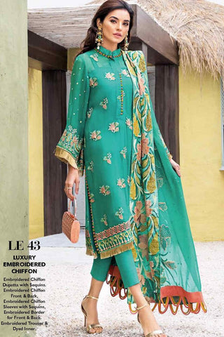 3 PC Luxury Embroidered Chiffon LE43 Premium Lawn Summer Collection