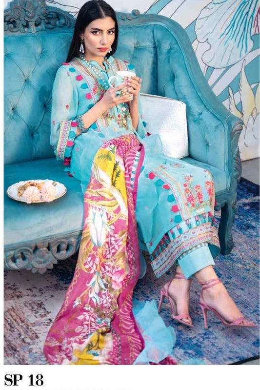 Picture of Gul Ahmed - 3 PC Luxury Embroidered Tissue Silk SP18 Premium Lawn Summer Collection - Available at Raja Sahib