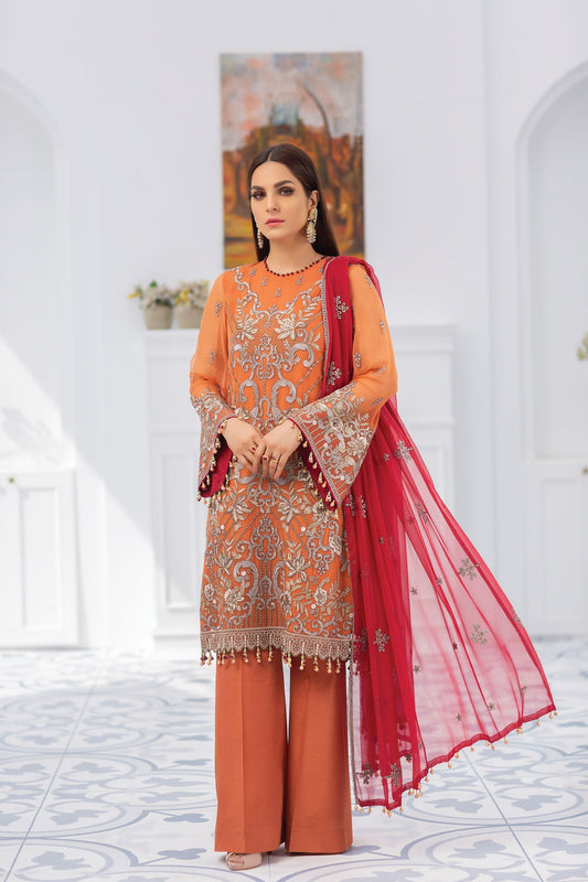 Picture of Flossie - 3 PC Autumn Sunset 3 Kuch Khas Exclusive Chiffon Collection - Available at Raja Sahib