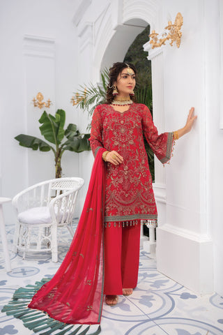 3 PC Persian Red 7 Kuch Khas Exclusive Chiffon Collection