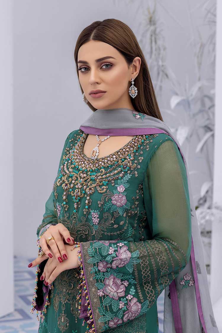 Picture of Flossie - 01 Aqua Esque Safeera Exclusive Chiffon Collection Vol 8 - Available at Raja Sahib