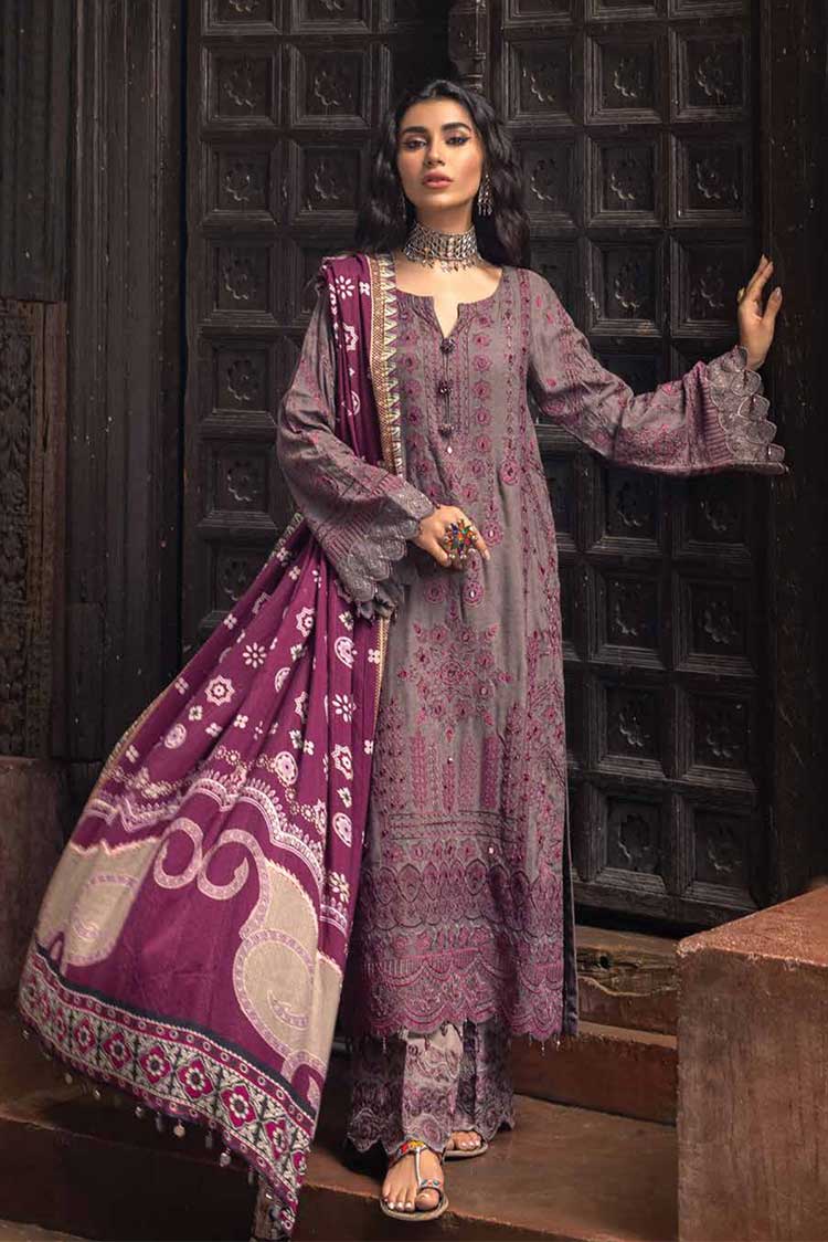 Picture of Nureh - NW 25 Maya Embellished Embroidered Slub Linen Collection - Available at Raja Sahib