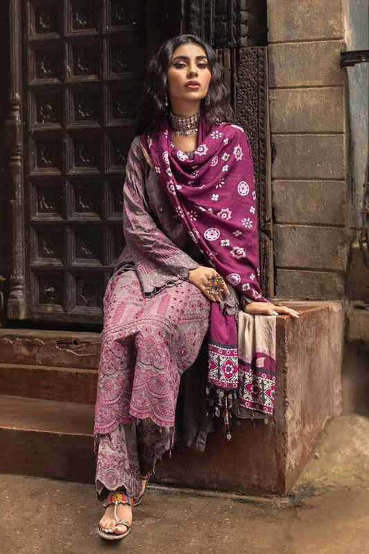 Picture of Nureh - NW 25 Maya Embellished Embroidered Slub Linen Collection - Available at Raja Sahib