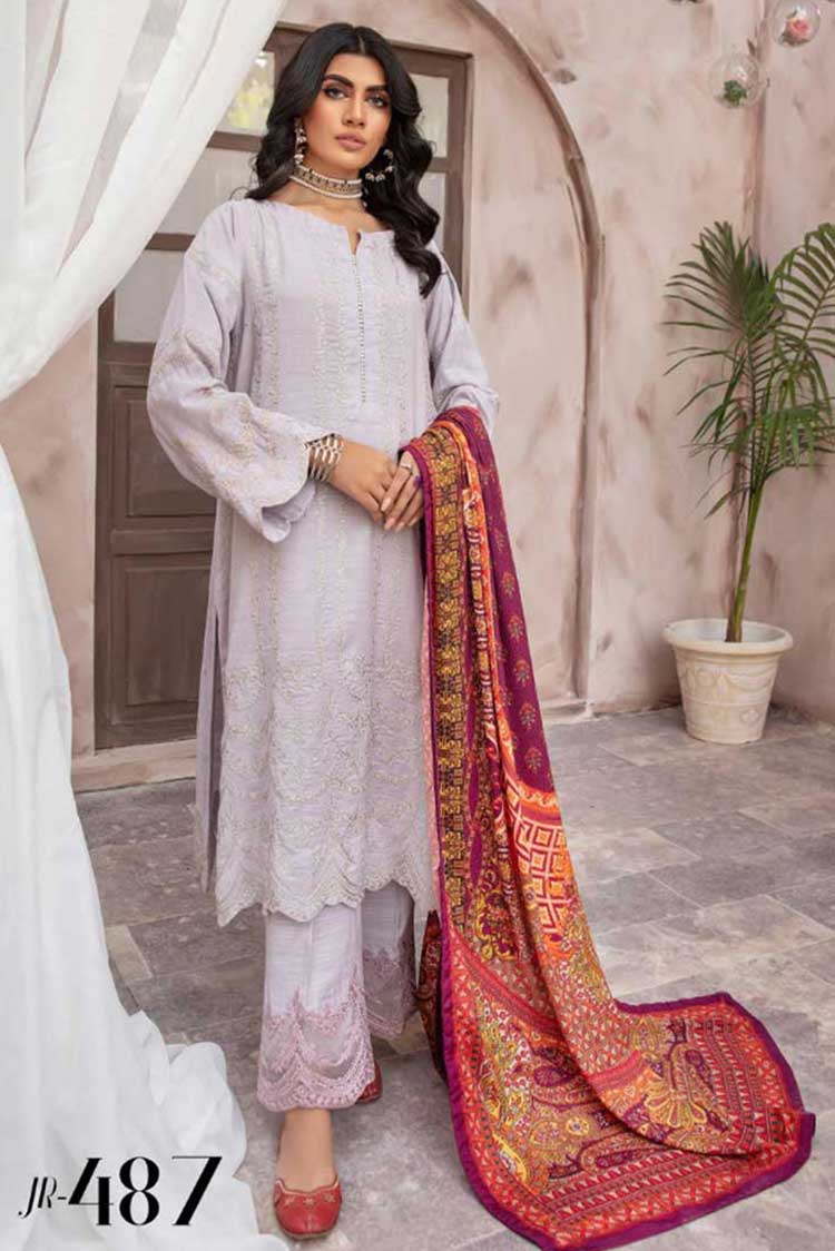 Picture of Johra - JR 487 Mahaparah Embroidered Slub Leather Peach Collection - Available at Raja Sahib