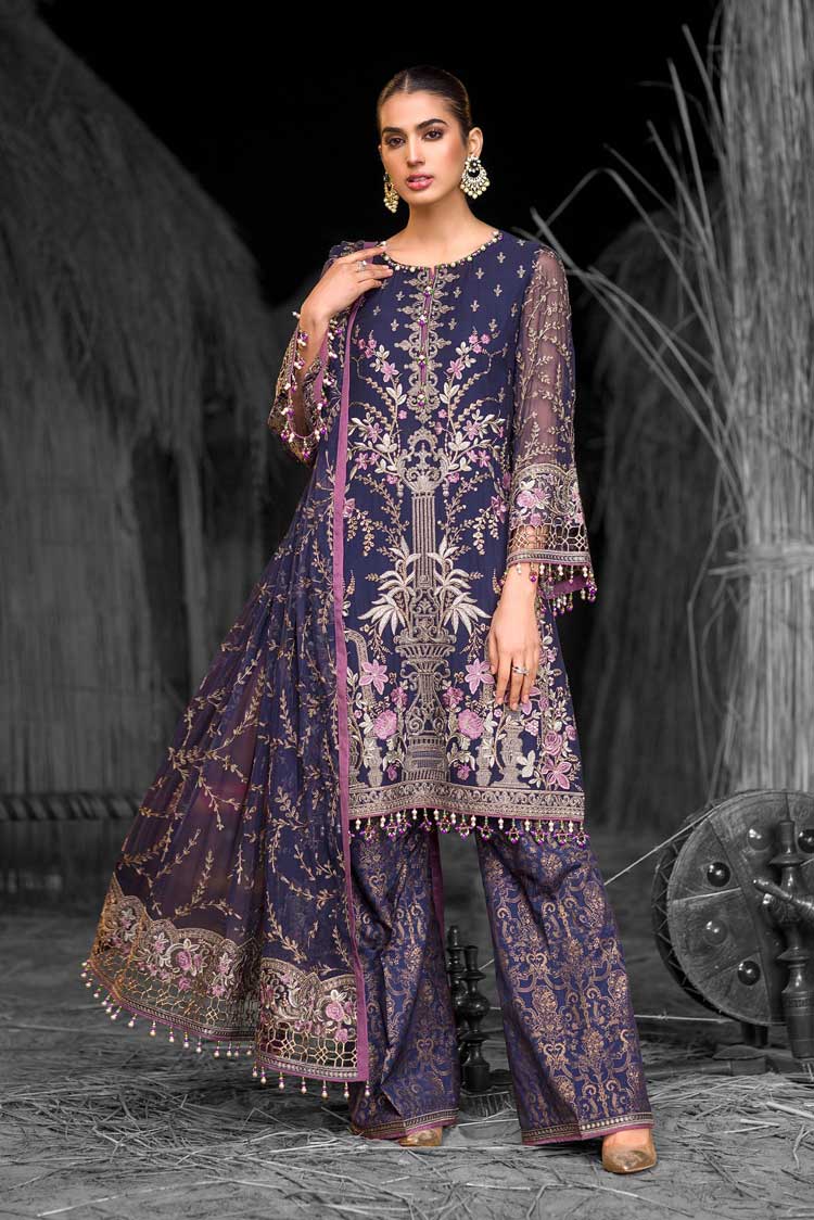 Picture of Flossie - S 704 Deep Sapphire Blue Safeera Luxury Chiffon Collection Vol 7 - Available at Raja Sahib