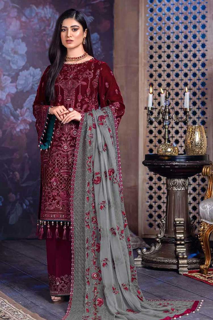 Picture of Flossie - 02 Rose Red Luxury Velvet Collection Vol 02 - Available at Raja Sahib