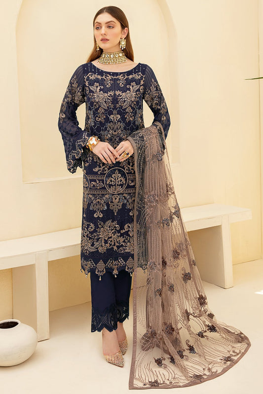 Picture of Ramsha - DE 701 Blue Rangoon Embroidered Chiffon Collection - Available at Raja Sahib