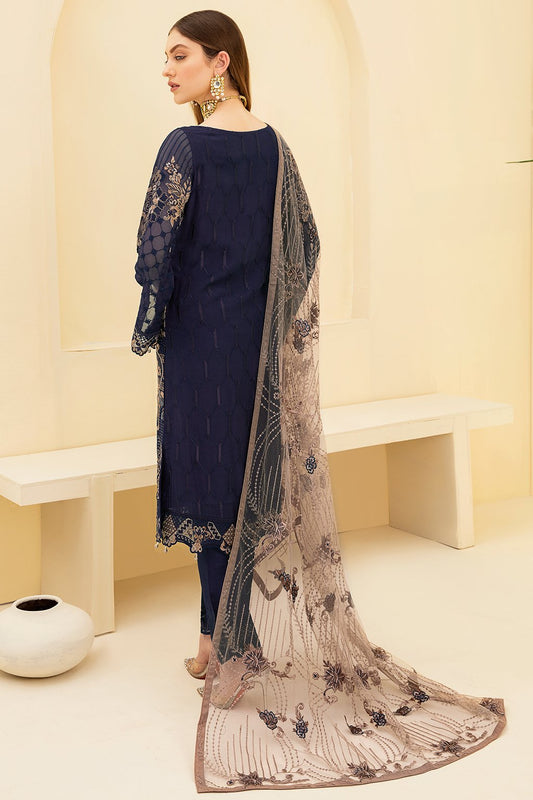 Picture of Ramsha - DE 701 Blue Rangoon Embroidered Chiffon Collection - Available at Raja Sahib