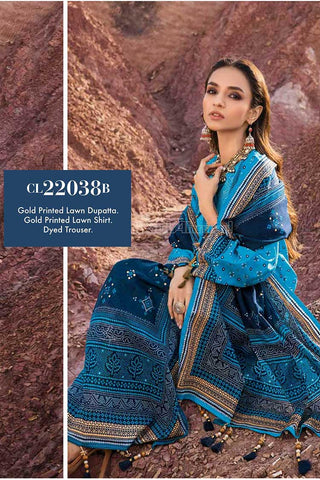 3 Piece Printed Lawn Suit CL22038B Chunri Lawn Collection