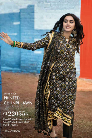 3 Piece Printed Lawn Suit CL22055B Chunri Lawn Collection