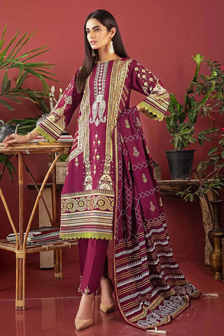 3PC Glitter and Lacquer Printed Denting Lawn Suit DN-22012 Nobahar Collection
