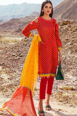 3 Piece Printed Lawn Suit DN22069 Red Printed Lawn Collection