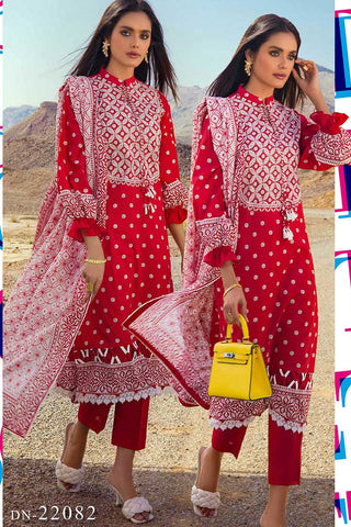 3 Piece Printed Lawn Suit DN22082 Red Printed Lawn Collection