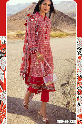 Gul Ahmed 3 Piece Printed Lawn Suit DN22083 Red Printed Lawn Collection 2022