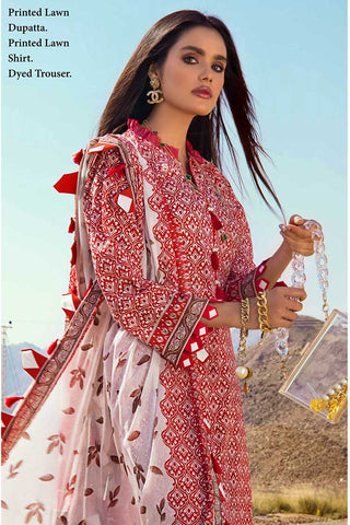 3 Piece Printed Lawn Suit DN22083 Red Printed Lawn Collection