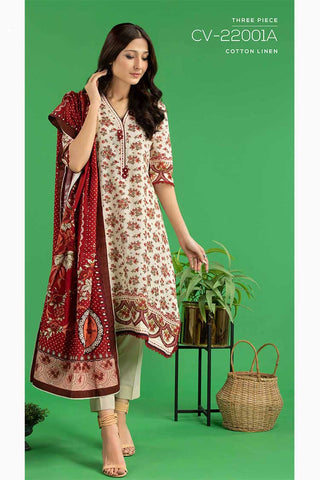 3 PC Embroidered Cotton Linen Suit CV22001A Winter Collection Vol 3