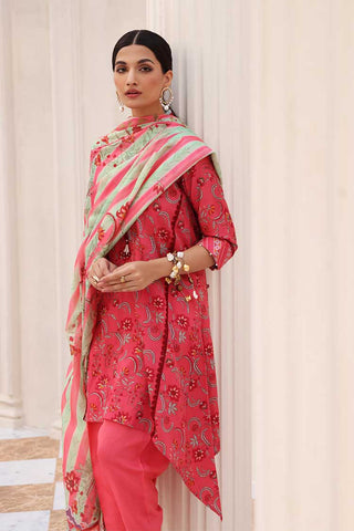 3 PC Printed Satin Suit DS22001 Aangan Collection