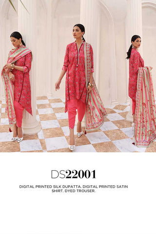 3 PC Printed Satin Suit DS22001 Aangan Collection