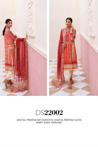 3 PC Printed Satin Suit DS22002 Aangan Collection