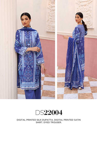 3 PC Printed Satin Suit DS22004 Aangan Collection