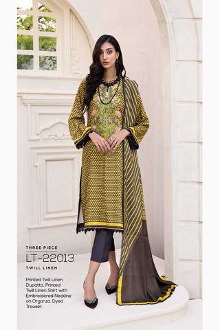 3 PC Embroidered Twill Linen Suit LT22013 Winter Collection Vol 3