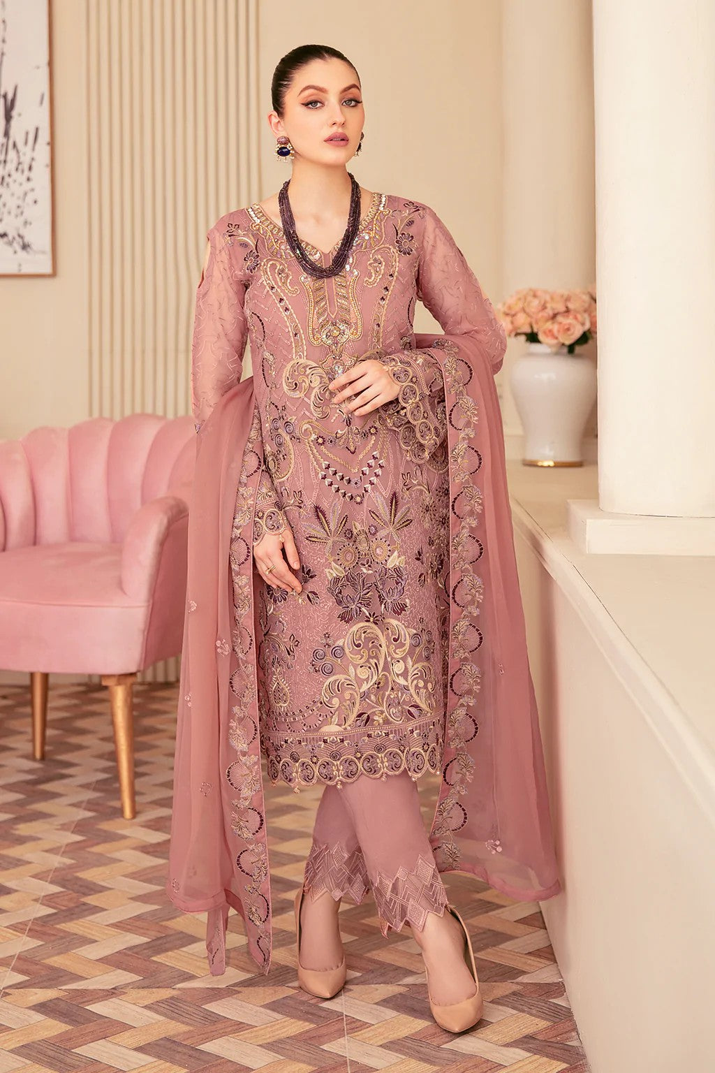 Picture of Ramsha - M 605 Minhal Embroidered Chiffon Collection Vol 6 - Available at Raja Sahib