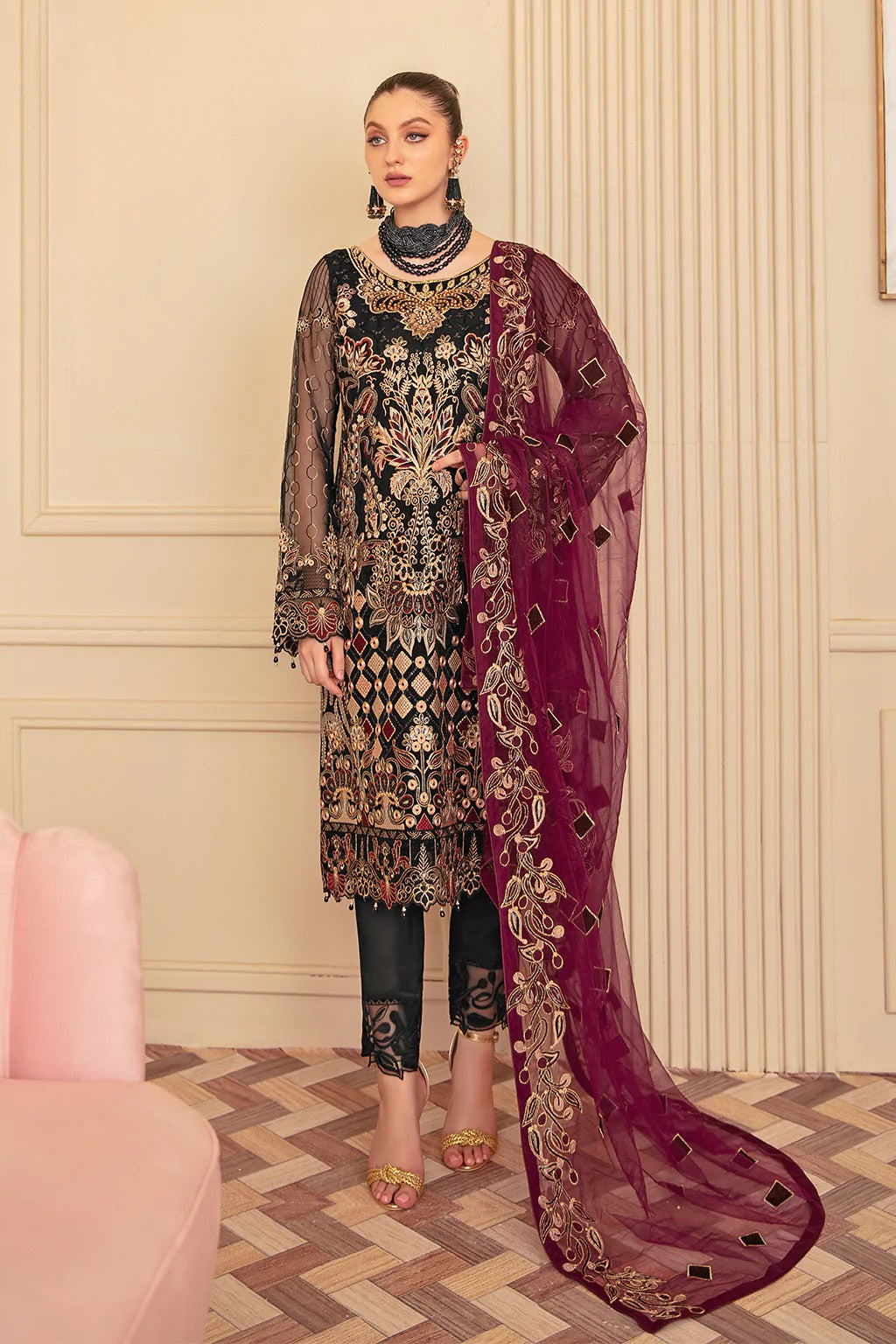 Picture of Ramsha - M 606 Minhal Embroidered Chiffon Collection Vol 6 - Available at Raja Sahib