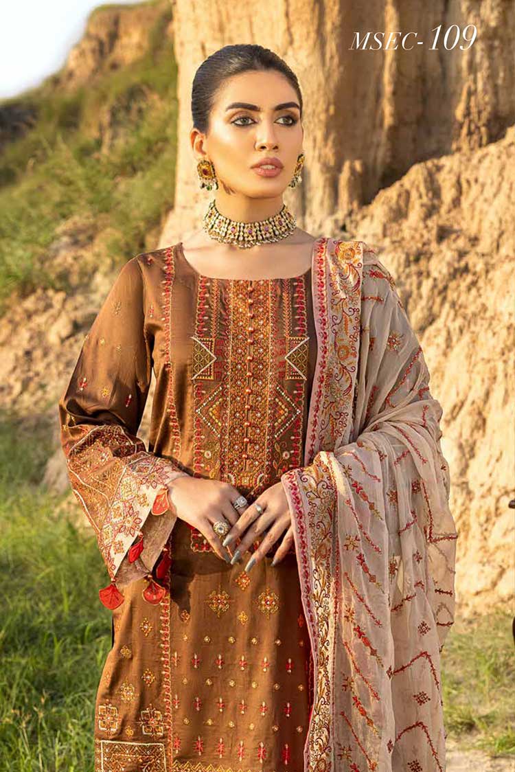 Picture of Muscari - MSCE 109 Satin Cotton Embroidered Collection - Available at Raja Sahib