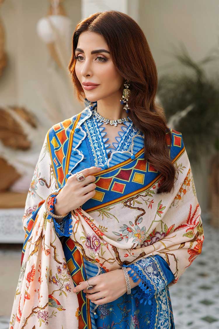 Picture of Noor by Saadia Asad - Design 7A Noor Embroidered Prints Woolen Shawl Collection - Available at Raja Sahib