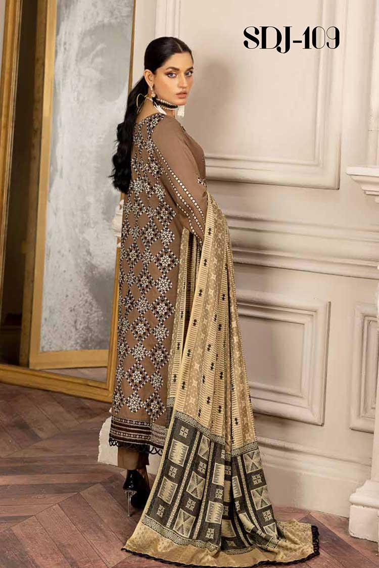 Picture of Shaista - SDJ 109 Embroidered Dhnak Jacquard Shwal Collection - Available at Raja Sahib