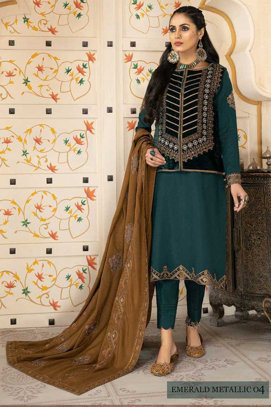 Picture of Anamta - 04 Emerald Metallic Dans Le Imperial Winter Shawl Series Vol 3 2022 - Available at Raja Sahib