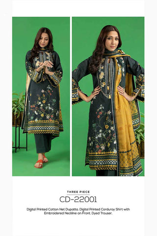 3 PC Embroidered Corduroy Suit CD22001 Winter Collection Vol 3