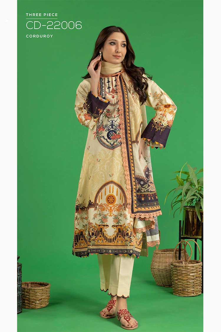 Picture of Gul Ahmed - 3 PC Embroidered Corduroy Suit CD22006 Winter Collection Vol 3 - Available at Raja Sahib