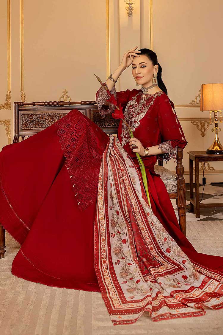 Picture of Meem - 08 Royal Red Anaya Luxury Lawn Collection - Available at Raja Sahib