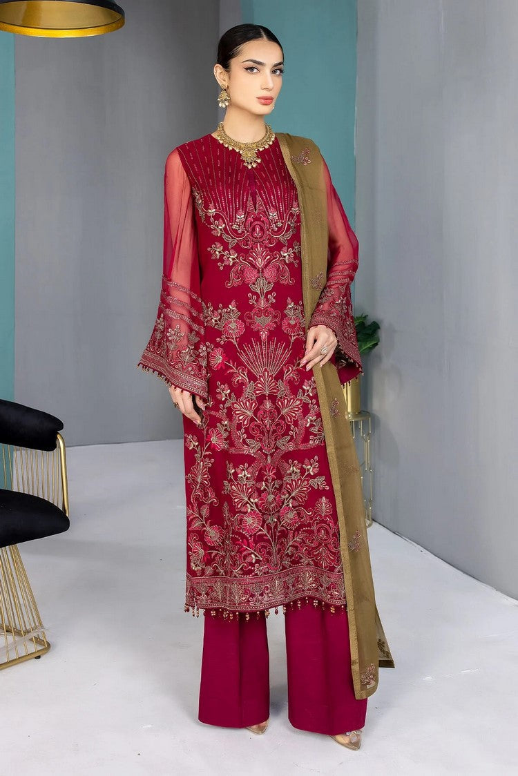 Picture of Flossie - K 1301 Red Rubin Kuch Khas Embroidered Chiffon Collection Vol 13 - Available at Raja Sahib