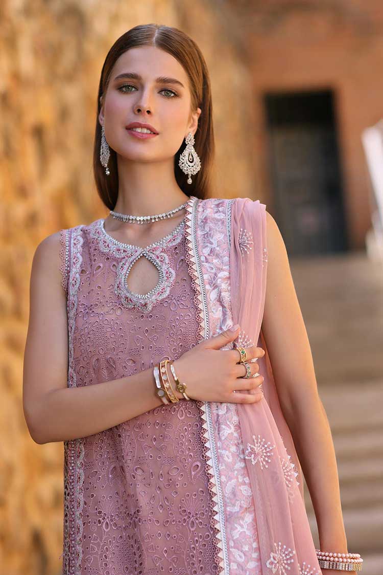 Picture of Noor by Saadia Asad - D5 Zuria Noor Chiffon Handwork Schiffli And Laserkari Collection - Available at Raja Sahib