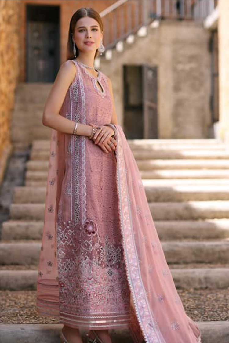 Picture of Noor by Saadia Asad - D5 Zuria Noor Chiffon Handwork Schiffli And Laserkari Collection - Available at Raja Sahib