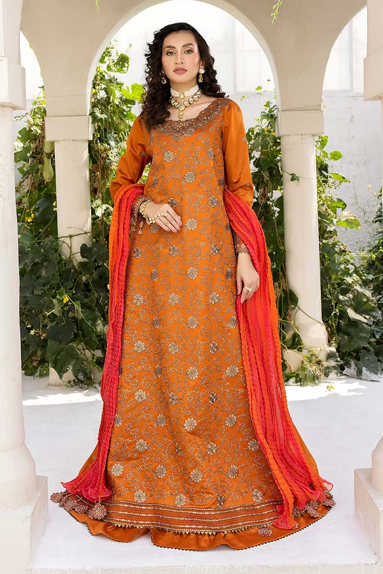 Picture of Meem - D 05 Brunt Orange Luxury Cotton Sateen Handwork Collection - Available at Raja Sahib