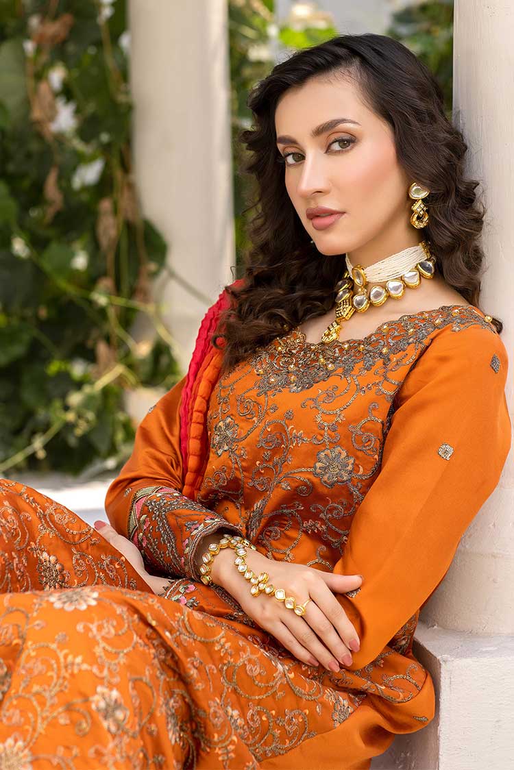 Picture of Meem - D 05 Brunt Orange Luxury Cotton Sateen Handwork Collection - Available at Raja Sahib