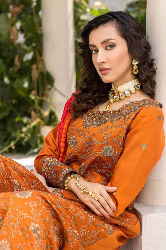 Picture of Meem - D 05 Brunt Orange Luxury Cotton Sateen Handwork Collection - Available at Raja Sahib