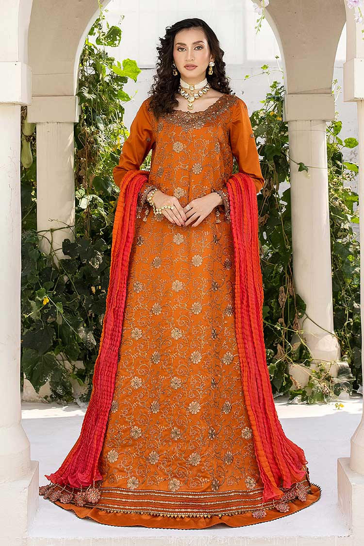 Picture of Meem - D 05 Brunt Orange Luxury Cotton Sateen Handwork Collection - Available at Raja Sahib