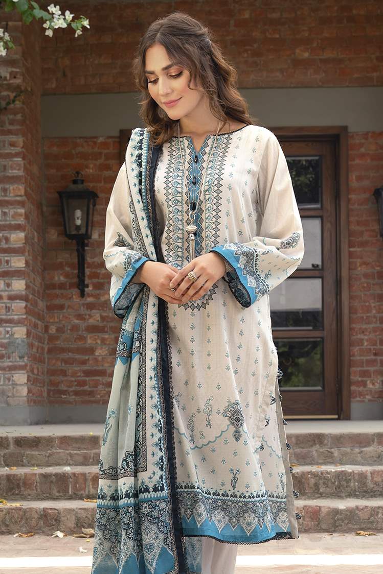 Picture of 3-PC Unstitched Digital Printed Lawn Suit - Available at Raja Sahib