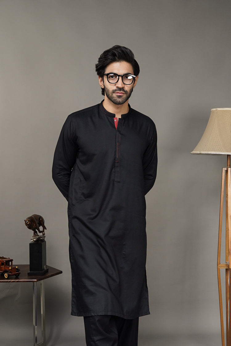 Picture of Black Pearl-Black Kameez Shalwar - BP34BK - Available at Raja Sahib