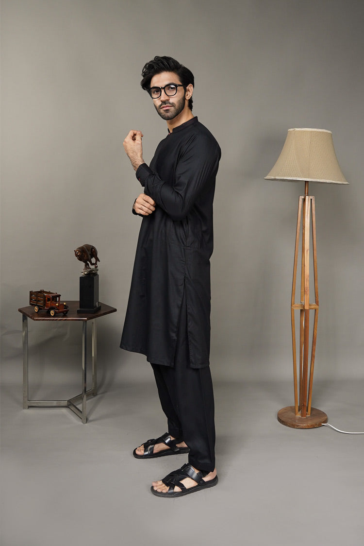 Picture of Black Pearl-Black Kameez Shalwar - BP34BK - Available at Raja Sahib