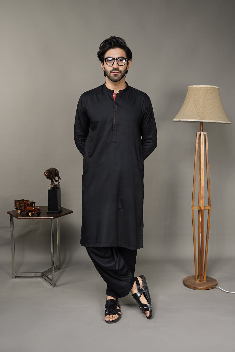 Picture of Black Pearl-Black Kameez Shalwar - BP34BK - Available at Raja Sahib