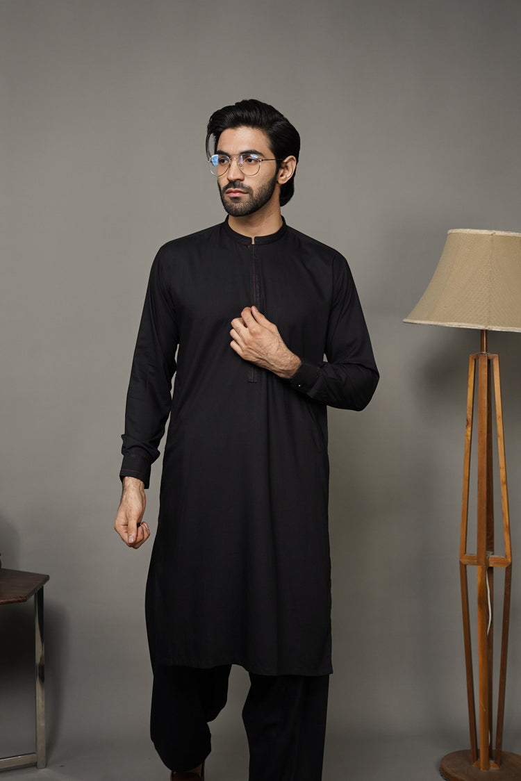 Picture of Black Pearl-Black Kameez Shalwar - BP36BK - Available at Raja Sahib